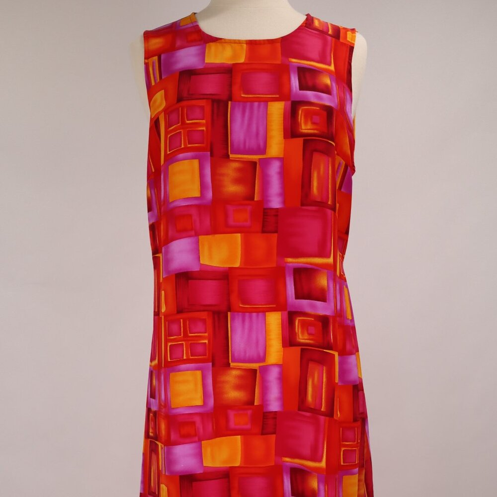 🌺 Vintage 80's Graphic Abstract Hawaiian Long Sleeveless Maxi Dress Caftan Slip - Picture 6 of 8
